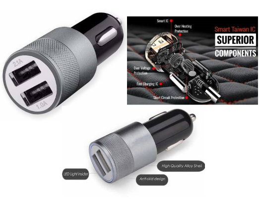 Dvaio 2.1A Dual USB Car Charger CC 10 Black Grey